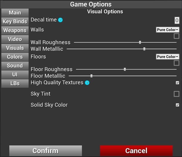 Kovaak's FPS Aim Trainer visual options
