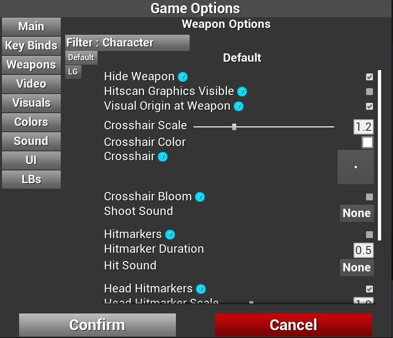 Kovaak's FPS Aim Trainer weapon options