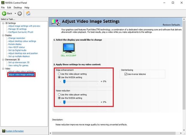 NVIDIA control panel adjust video image settings