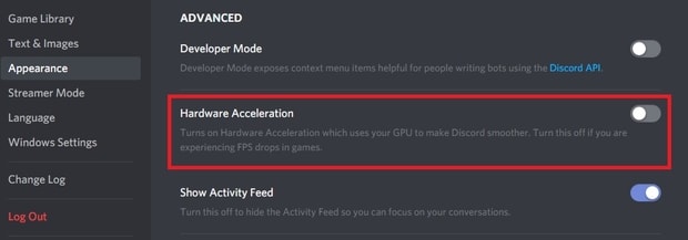 Turning hardware acceleration off in Discord